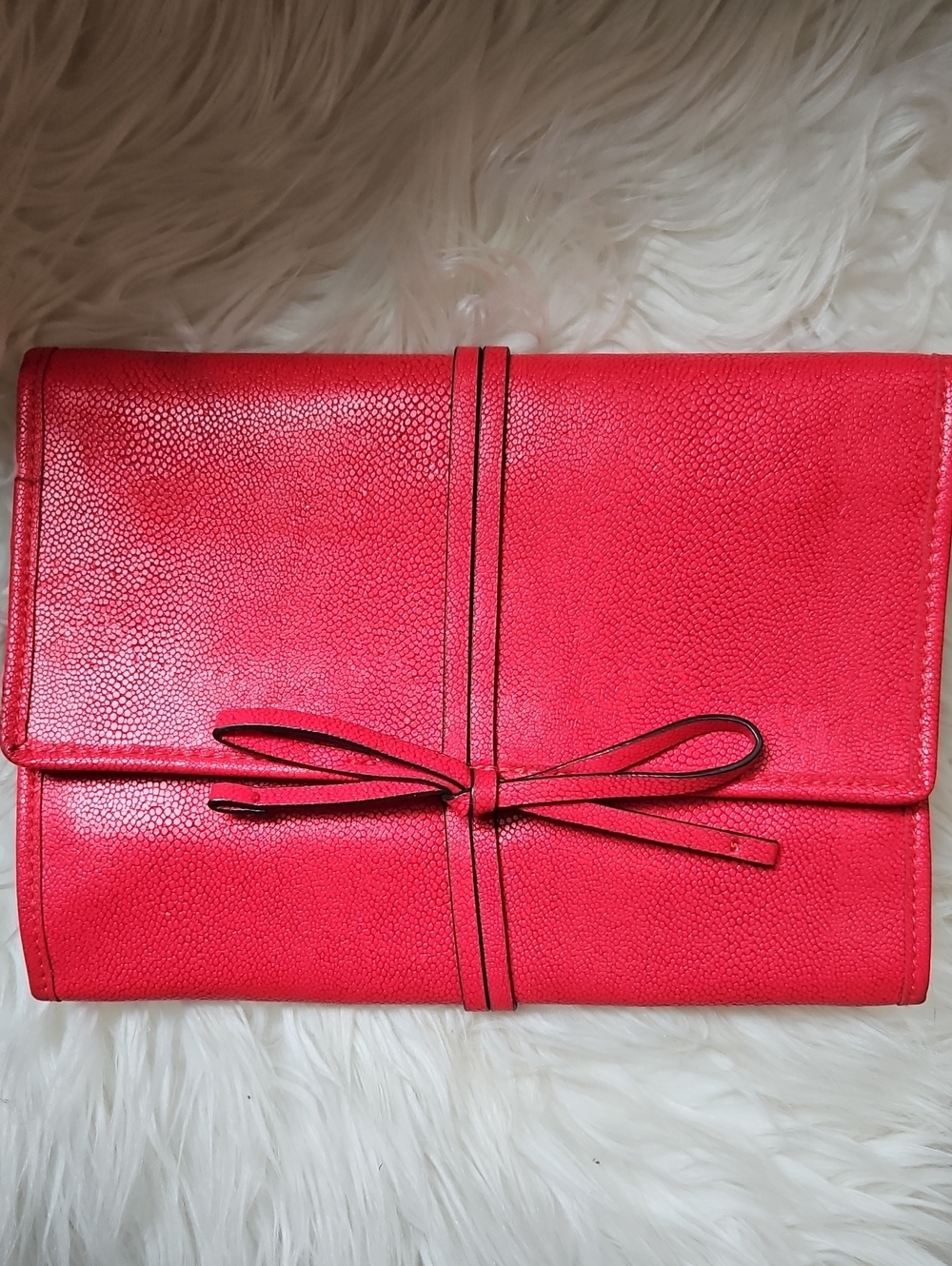 STELLA AND DOT Pebbled Vegan Leather Jewelry Clutch/Kit Roll, Coral EUC